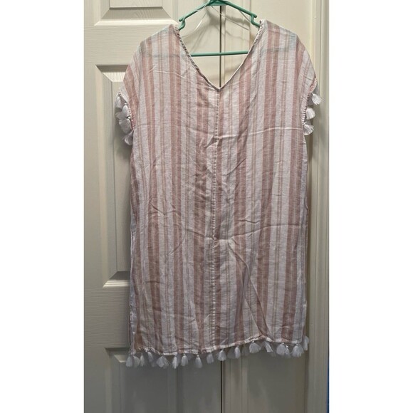 C&C California Bathing Suit Cover Linen Blend Pink White Beach Pool Womens Large - Picture 2 of 4